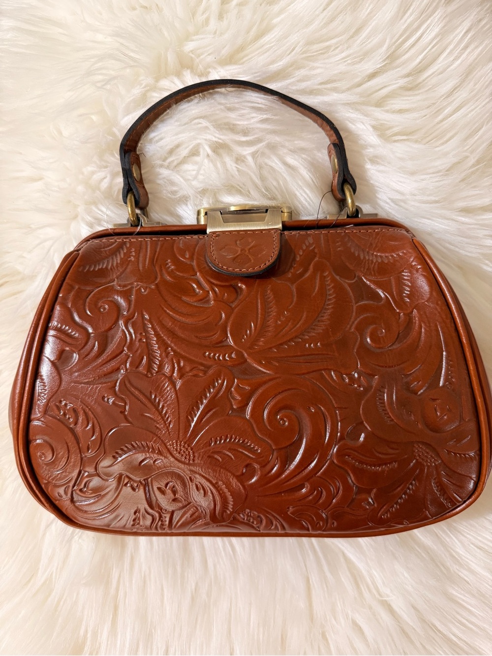 Patricia Nash Embossed Leather Satchel in Rich Brown with Gold Hardware